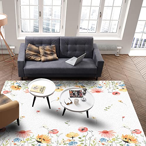 Spring Area Rug For Bedroom Living Room- Spring Wild Flower Green Leaf Watercolor Style Contemporary Floor Carpet Comfy Runner Rug Nursery Playmats Home Decor Mat, #TOP3