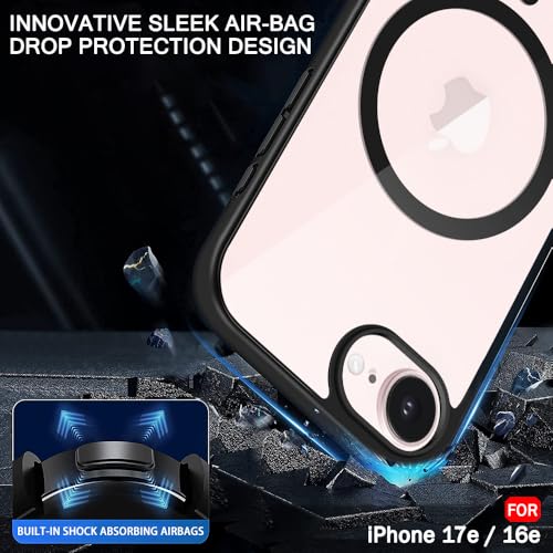 Image of TheGiftKart for iPhone 16e / iPhone 17e Case, Hard Clear Back Cover Compatible with MagSafe, Non-Yellowing Back, Hybrid Protective Transparent Back Cover Case (PC & TPU, Black Sides)