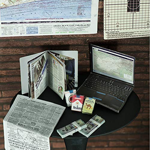 Hiawbon 1/6 Scale Mini Newspaper Laptop Magazine Cigarette Case Map Dollar Paper Target Model for 12 Inch Soldiers Action Figures Accessories Dollhouse Decoration Miniature Furniture, Set of 10 - Thumbnail 4