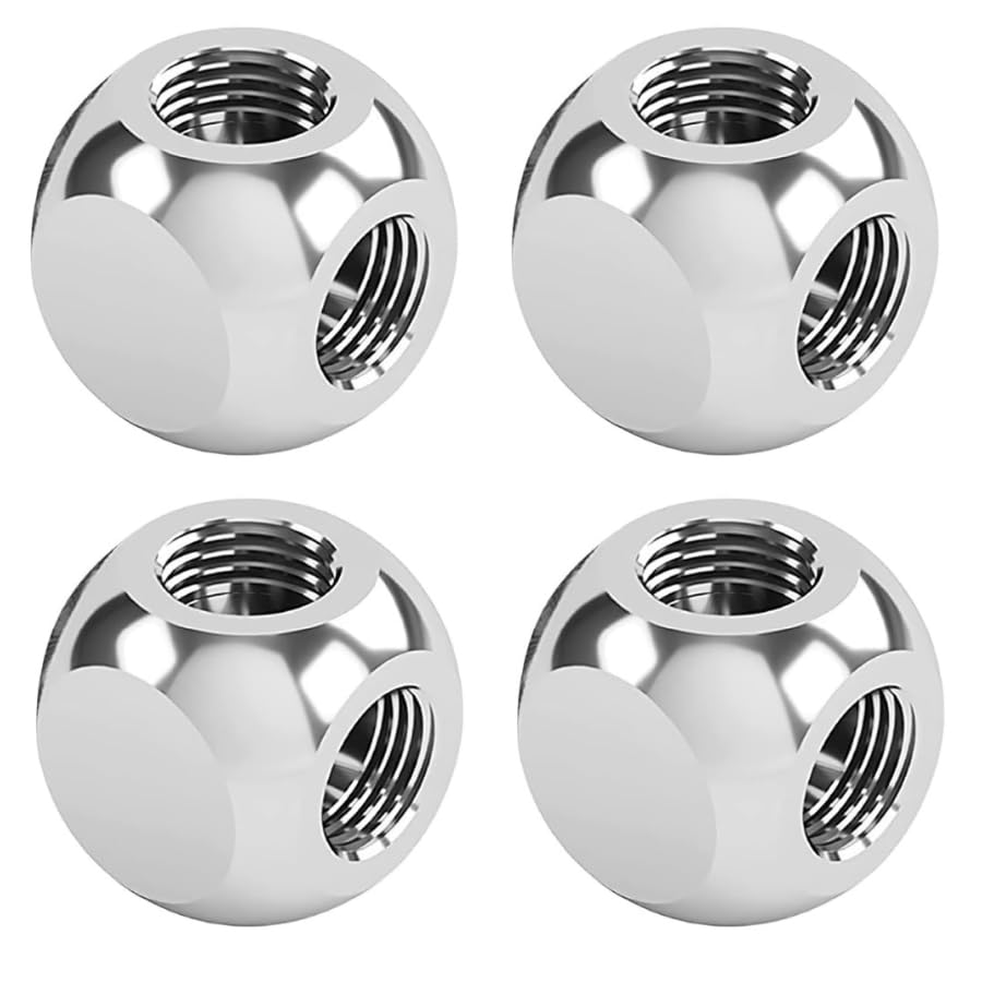 Image of Dracaena.io 4 Pack G1 /4 inch Thread, 3-Way Ball Fitting Extender or Connector for the Computer Water Cooling System, Durable Brass /Copper Material, Silver