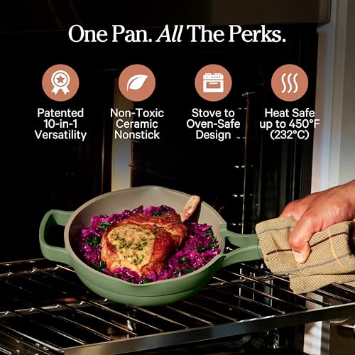Image of Our Place Mini Always Pan | 8.5 inch Ceramic Pan with Modular Lid & Beechwood Spatula | Patented 10-in-1 Nonstick, Non-Toxic Cookware Made Without PFAS | Induction & Oven-Safe up to 450F | Sage