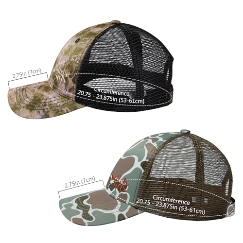 Image of BASSDASH 2 Pack Altimate Fishing Hunting Hat Mesh Back for Men Women Adjustable Baseball Trucker Cap Camo Blaze Orange