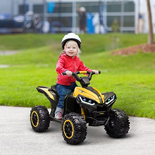 Aosom 12V Kids Atv Quad Car With Forward & Backward Function, Four Wheeler For Kids With Wear-Resistant Wheels, Music, Electric Ride-On Atv For Toddlers Ages 3+ Years Old, Yellow #TOP1