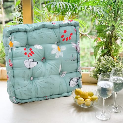 Image of Amazon Brand - Umi Chair Cushion Comfortable Thick Tufted Seat Cushion Cushion for Meditation,Floor Cushion for Sitting in Living Room,Chair Box for Indoor Seat Set of 1,16X16(Inches) (Green)