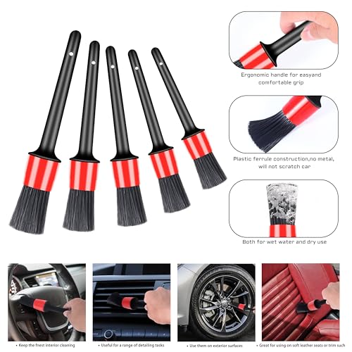 Yungeln Car Detailing Brush Set, 7Pcs Auto Car Interior Cleaning Kit with Dash Duster Brush for Automotive, Truck, SUV