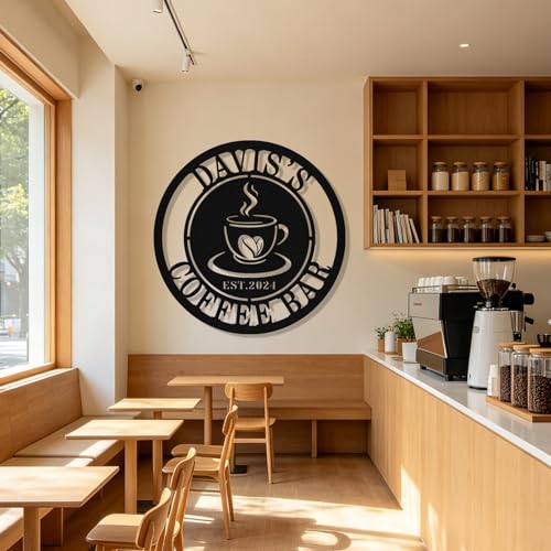 Image of Personalized Coffee Bar Metal Sign, Custom Coffee Signs, Custom Coffee Name Signs for Cafe Station, Coffee Wall Art Decor for Kitchen, Cafe Shop Decor, Cafe Lover Gift