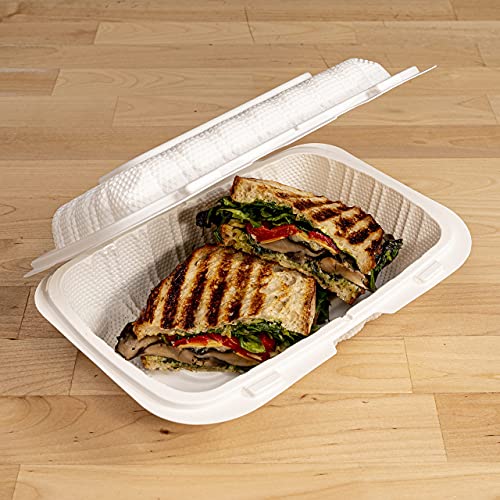TIYA Clamshell Food Containers - White Bulk 200 Pack, 9x6 in - BPA-Free Mineral-Filled To-Go Containers - Reusable, Microwavable, Hinged, Tall Takeout Clamshells - Great for Meal Prep by T TIYA - Image 8
