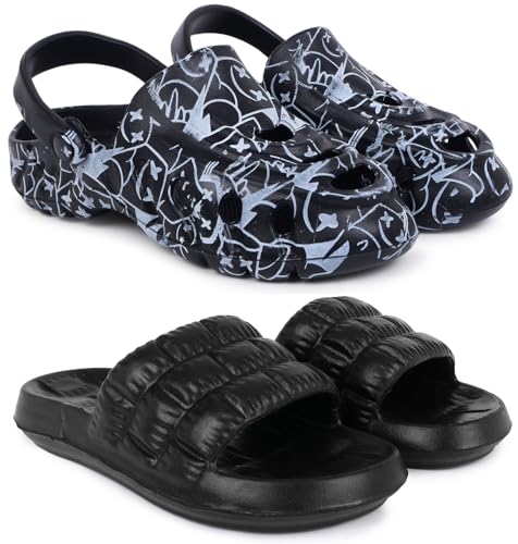 Image of Pampy Angel Combo Pack of 2 Slipper /Flip Flops /Slides /Clogs /Sandals with Adjustable Back Strap for Men (Cl-A-Smarti,Box)