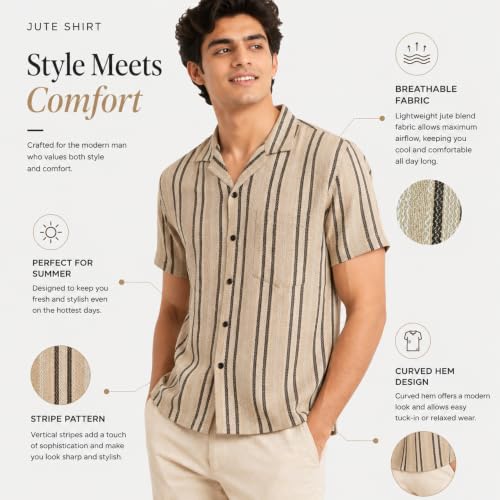 Image of Men's Jute Cotton Half Sleeve Shirt for Man |Lightweight & Breathable Casual Summer Wear | Crochet Shirt for Men, Shirts for Men Stylish, Mens Casual Shirts