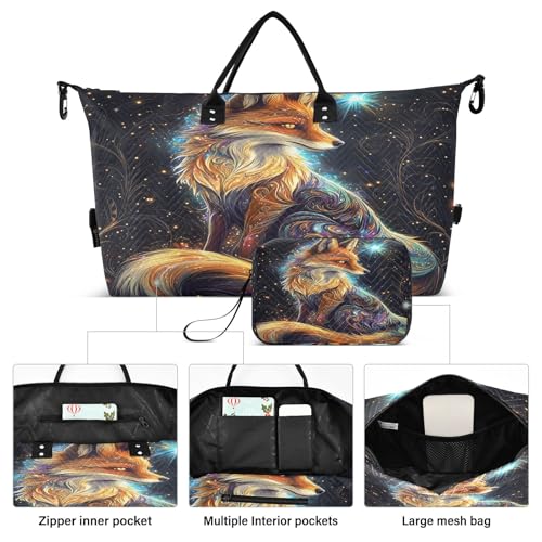 Weekender Bags Travel Duffel Gym Bag Dreamy Fox Carry on Overnight Tote Bag with Toiletry Bag for Airplane Travel Trip Gym Yoga2