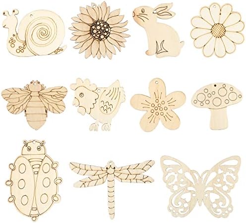 110 Pieces Unfinished Wood Crafts, Butterfly Wood Slices Flower Wooden Cutouts with Holes Blank Animals Wooden Painting Crafts for Kids, Home Decoration Ornament DIY Craft Art Project, 11 Styles