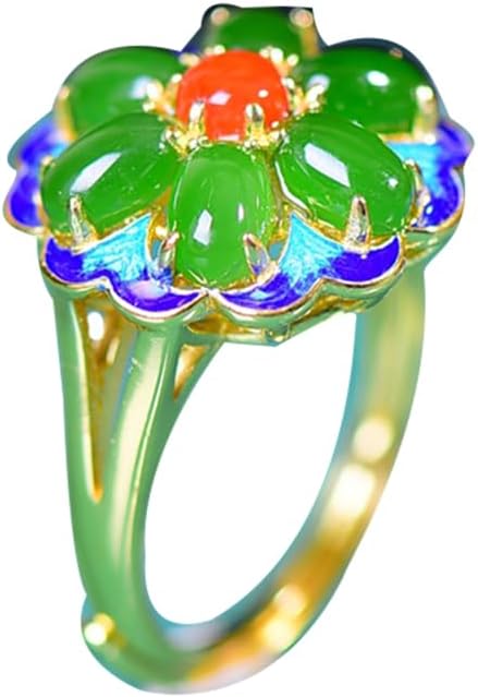S925 Silver-Inlaid Natural Jasper Enamel Flower Ring Opening Adjustable Including Certificate