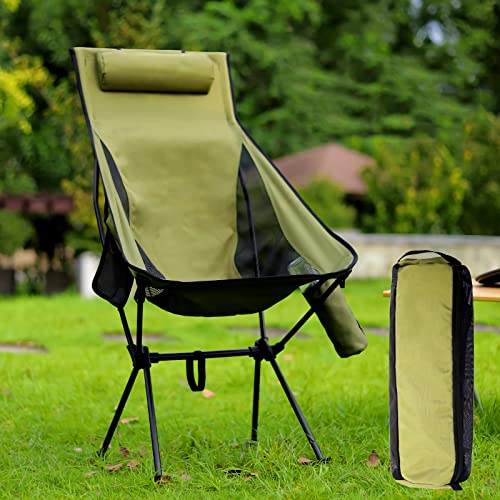 Lyweem Folding Camping Chair For Adults Lightweight Beach And Picnic Chair - Portable High-Backrest And Aircraft-Grade Aluminum With Side Pocket - Perfect For Outdoor Activities 330Lbs Support, Green #TOP4