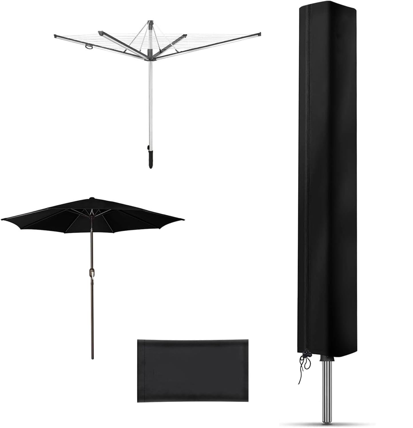 Buxiugan Black Premium Rotary Airer Protective Cover, Weatherproof, Zip & Drawstring, Extremely Tear-Resistant, 420D Oxford Fabric, Waterproof And Uv-Resistant, Parasol Protective Cover (160 X 15 X 15 Cm) Small