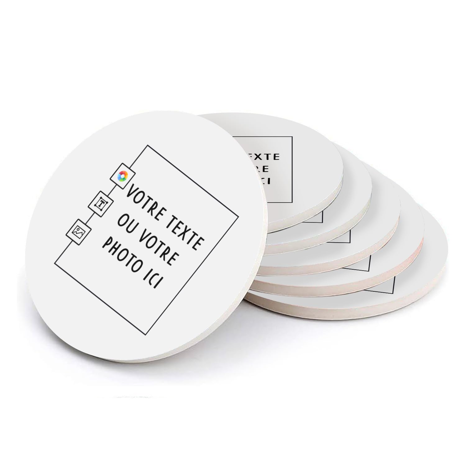 Sous verre ronds en céramique personnalisables lot de 6 de 108 mm