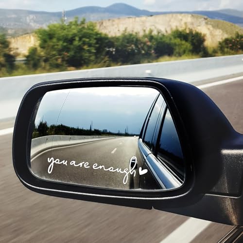 Image of WY LIGHTING LEVEL 3pcs You Are Enough Rectangular White Inspirational Typography Car Decals for Rearview Mirror, Window & Smooth Surfaces