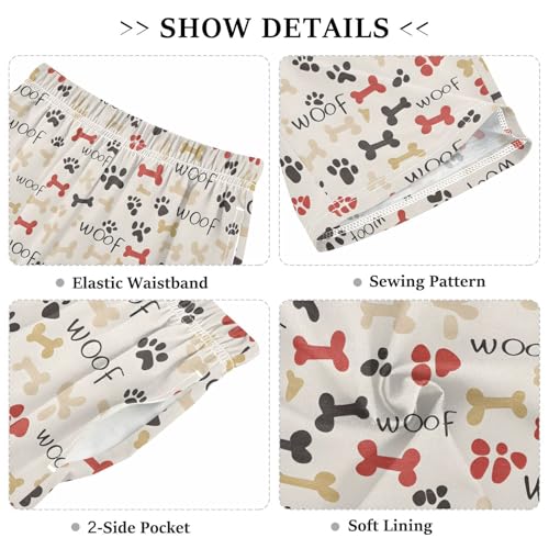 ALAZA Cute Dog Paw Print Bone Pajama Shorts Sleep Shorts Pant Lounge Pajama Bottoms Elastic Waist with Pockets3