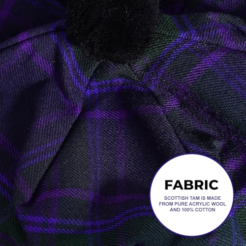 Image of Scottish Tam O' Shanter Hat Tartan Bonnet Pom Pom Wool Flat Cap One Size