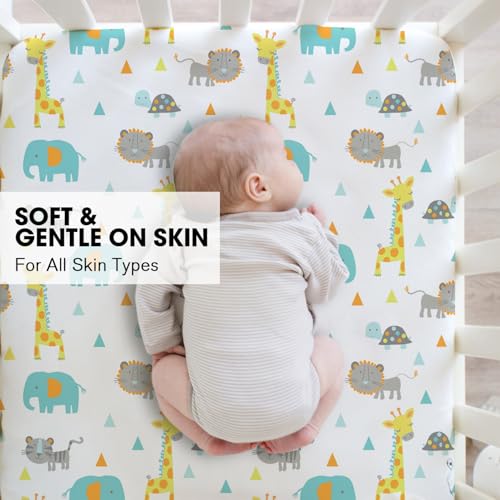 Image of Little Grape Land Crib Sheets for Girls and Boys, 2pk Baby Crib Fitted Sheet for Standard Size Crib and Toddler Mattress, Super Soft Baby Sheet, Green Dinosaur
