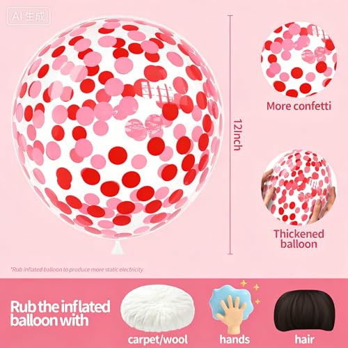 Image of VHUWE Red Pink Confetti Balloons 25 Pcs, 12 Inch Thickened Clear Latex Balloon with Confetti Inside for Birthday Party Baby Shower Graduation Anniversary Engagement Decorations Supplies -Paper