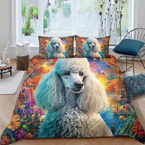 Housse de couette caniche parure de lit microfibre douce 260x220cm