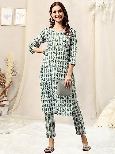 Image of MIRCHI FASHION Pure Cotton Straight Kurta Set for Women with Pant | Printed Kurta Pant Set | Ethnic Office Wear Kurta Set with Trouser