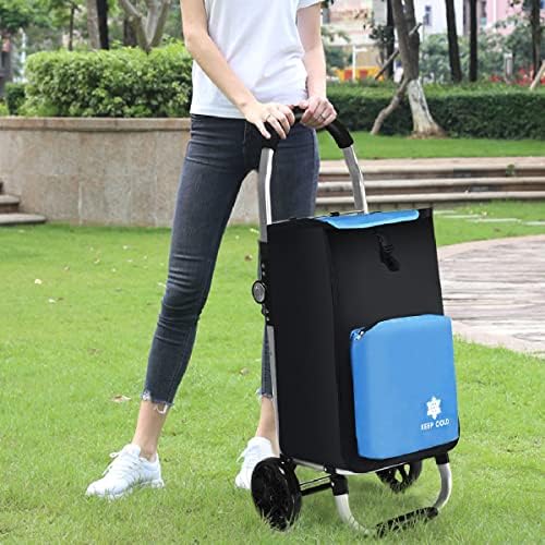 TANGZON Folding Shopping Trolley, 50KG/53L Lightweight Aluminium Frame Push/Pull Carts with Waterproof Detachable Bag & Wheels, Hard Wearing Hand Truck for Groceries (1680D Oxford, Blue)