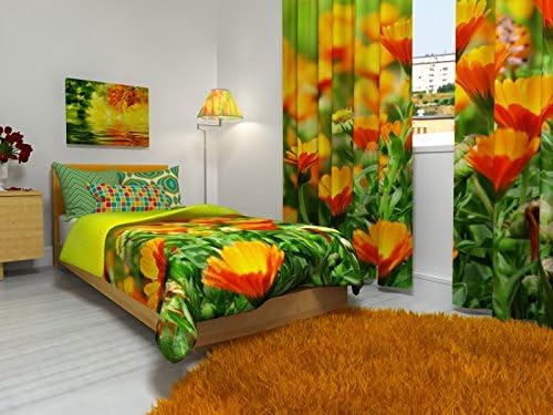 Factory4me Floral Curtains Solar Glade. Window Curtain Set of 2 Panels Each W42 x L84 Total W84 x L84 inches Drapes for Living Room Bedroom Kitchen