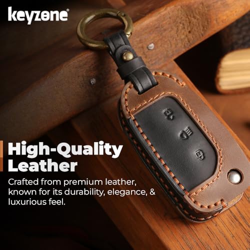 Image of keyzone dual leather key cover for Tata Curvv, Nexon, Harrier, Altroz, Punch, Safari, Tigor, Tiago, Zest, Bolt 3 button flip key
