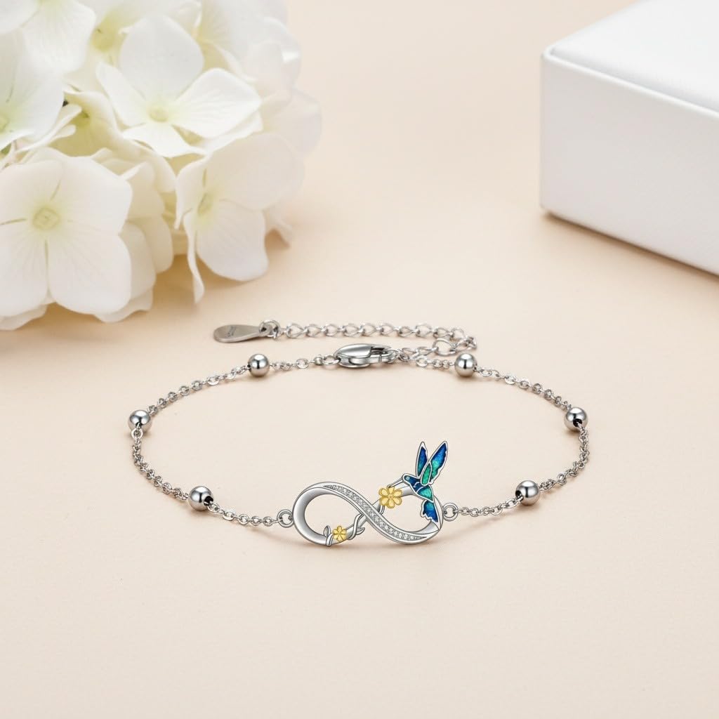 CUPERDA Tier Armband 925er Sterlingsilber Meeresschildkröten Kolibri Bienen Sonnenblumen Verstellbare Armband Tier Schmuck Geburtstags für Damen