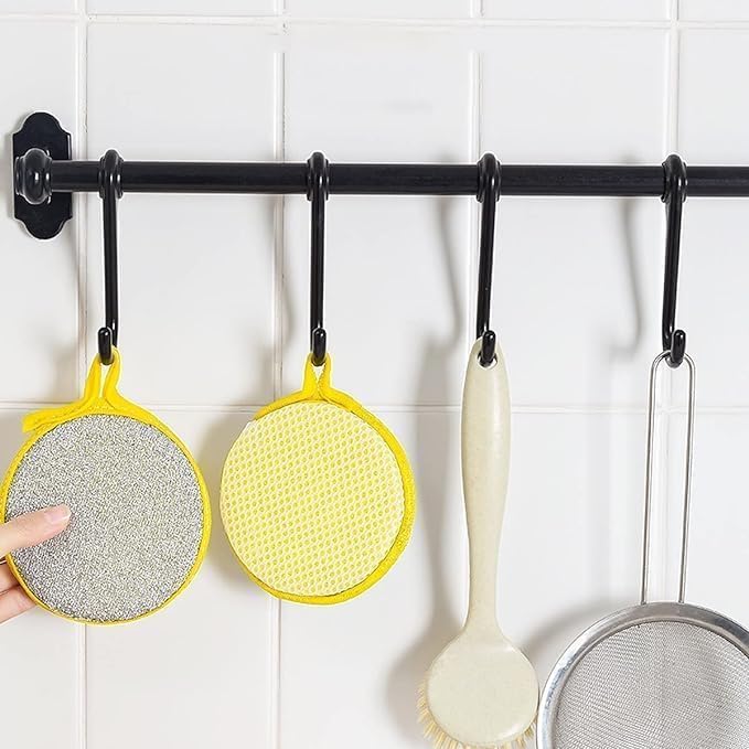 Image of Dish Sponges, Double Sided Non-Scratch Scrub Cleaning Sponges, Rough Scrubbers Side for Non-Stick Cookware, Soft Microfiber Scrub Side for Dishes, scrubber for kitchen (Multicolor, Pack of 5)