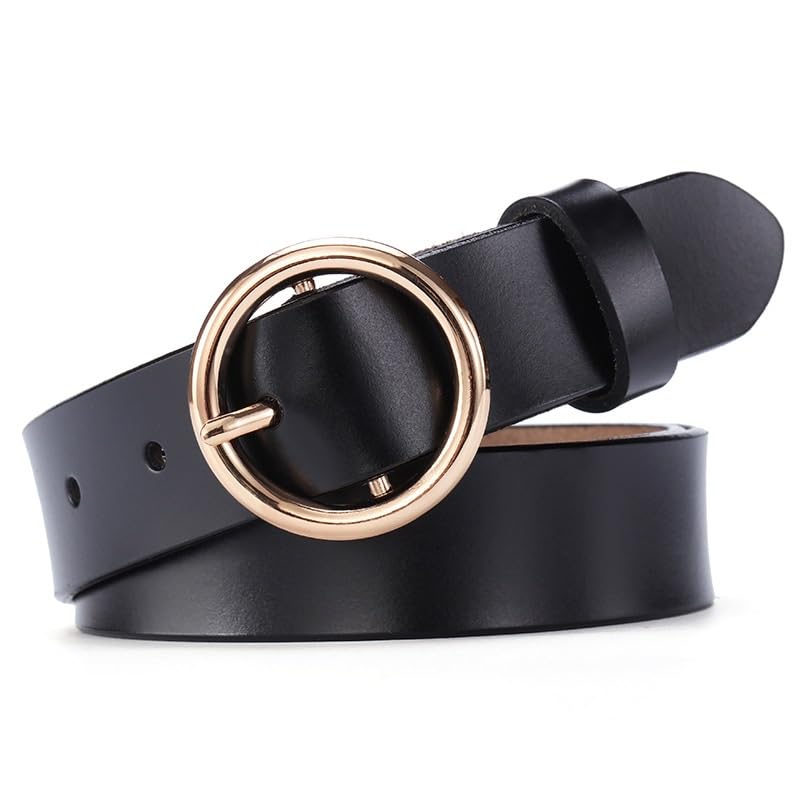 Round Buckle Belt Women's Genuine Leather Decorative Jeans Belt