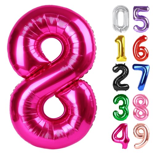 Image of Hot Pink Number 8 Balloon 40 Inch, 8th Birthday Party Decorations, Giant 8 Foil Balloon for Party Supplies