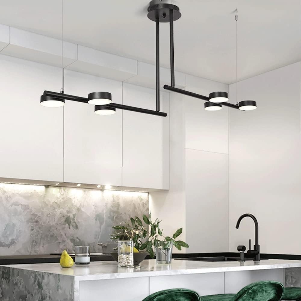 Led Hanging Lamp, 6 Lights Modern Restaurant Kitchen Island Light Fixture, 36W Variable Light Suspension Lighting Chaners, 36W, 3000K-6000K Dimming Lamp(D) (Black)/Black