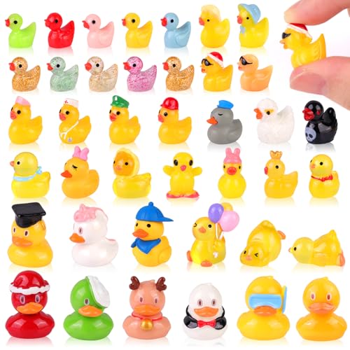 TINKRSTUFF 40PCS Mini Resin Animals Assorted Styles Cute Tiny Ducks,Miniature Duck Figures to Hide,Little Animal Bulk for Topper Desk Garden Dollhouse Landscape Aquarium Ornaments DIY Crafts & Decor