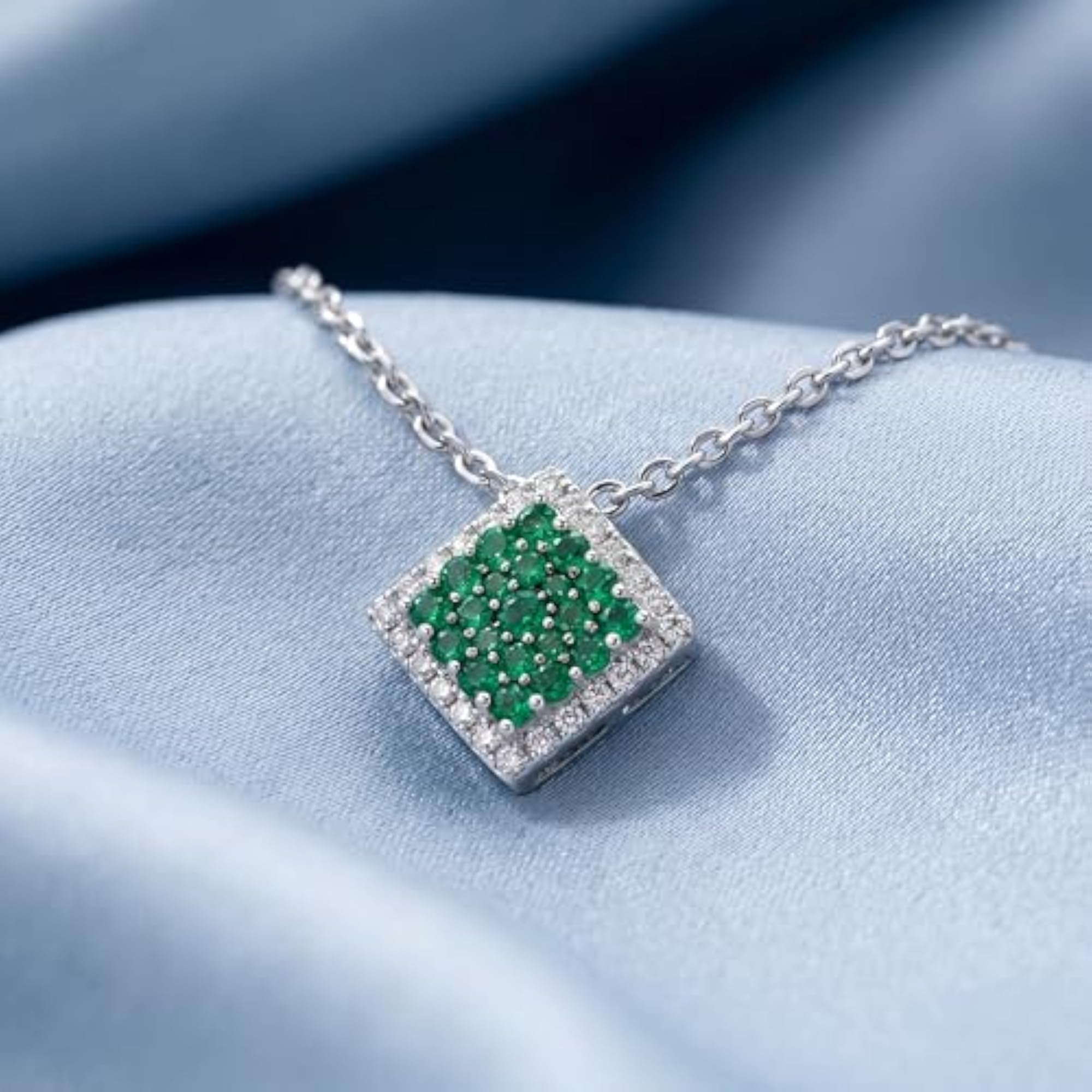 Women's Premium 92.5 Sterling Green Cluster Diamond Necklace