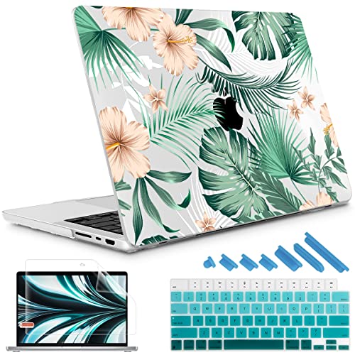 May Chen Compatible with MacBook Pro 16 inch Models A2780 A2485 M2 M1 Pro/Max Chip (2023 2021 Release) with Touch ID, Plastic Hard Shell Case with Keyboard Cover & Screen Protector, Palm Leaves