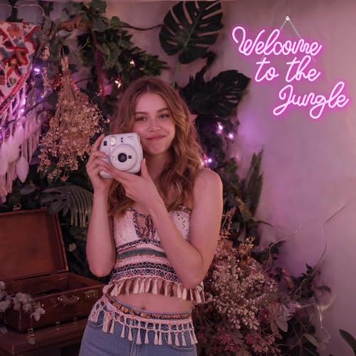 Image of Welcome to the Jungle Neon Sign Pink Led Word Neon Light Signs for Wall Decor Usb Letter Light Up Sign for Bedroom Nursery Kids Room Garden Home Wedding Birthday Party Decorations Gifts | Pink Neon Sign, Birthday Parties, Wedding Celebrations, Outdoor Decor, Gift for Teens, Families and Outdoor Jungle Lovers