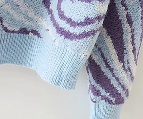 Image of MISSACTIVER Women Casual Knitted Mock Neck Sweater Print Colorblock Long Sleeve Loose Fit Pullover Knitwear