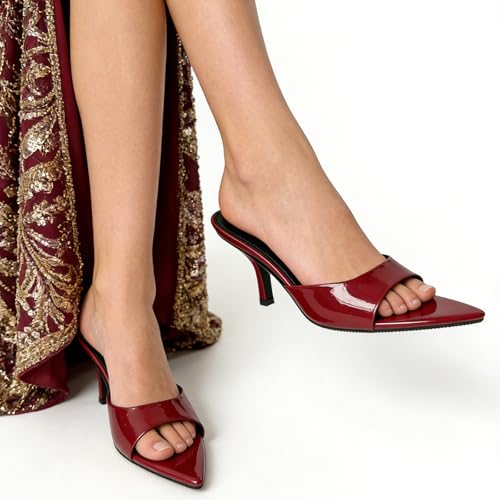Image of Women's Patent Leather Pointed Toe Open Toe High Heel Sandals Comfortable Slingback Slip-On Mule Sandals Fashionable Formal Party Dresses Pumps