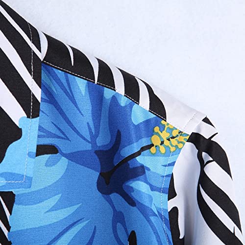 V Neck T Shirts Men Mens Cotton Men Autumn Winter Single Breasted Casual Lapel Full Print Beach Long Sleeve Vacation Blue #TOP6