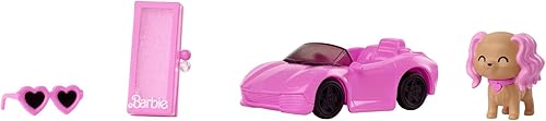 Vista 5 de Barbie Muñeca extra y accesorios con pelo largo estilo morena en color rosa traje de 2 piezas con chaqueta brillante y cachorro de mascota