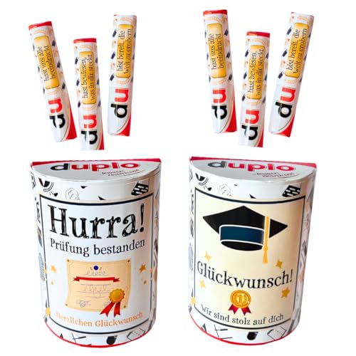 Bestandene Prüfung Geschenk 20 Aufkleber Banderolen + 2 Box Sticker passend für Duplo Riegel kreatives DIY zum Schulabschluss Abitur Ausbildung oder Studium für Schüler Azubis Studierende