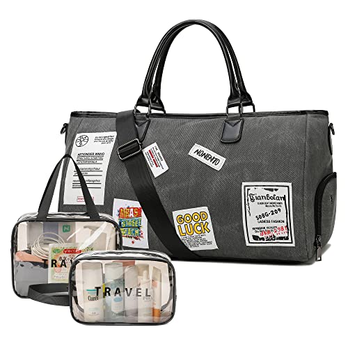 Weekender Bags For Women Tote Gym Travel Duffle Carry On Overnight Bag With Shoes Compartment Wet Pocket And 2 Free Toiletry Bags (Grey) #TOP15