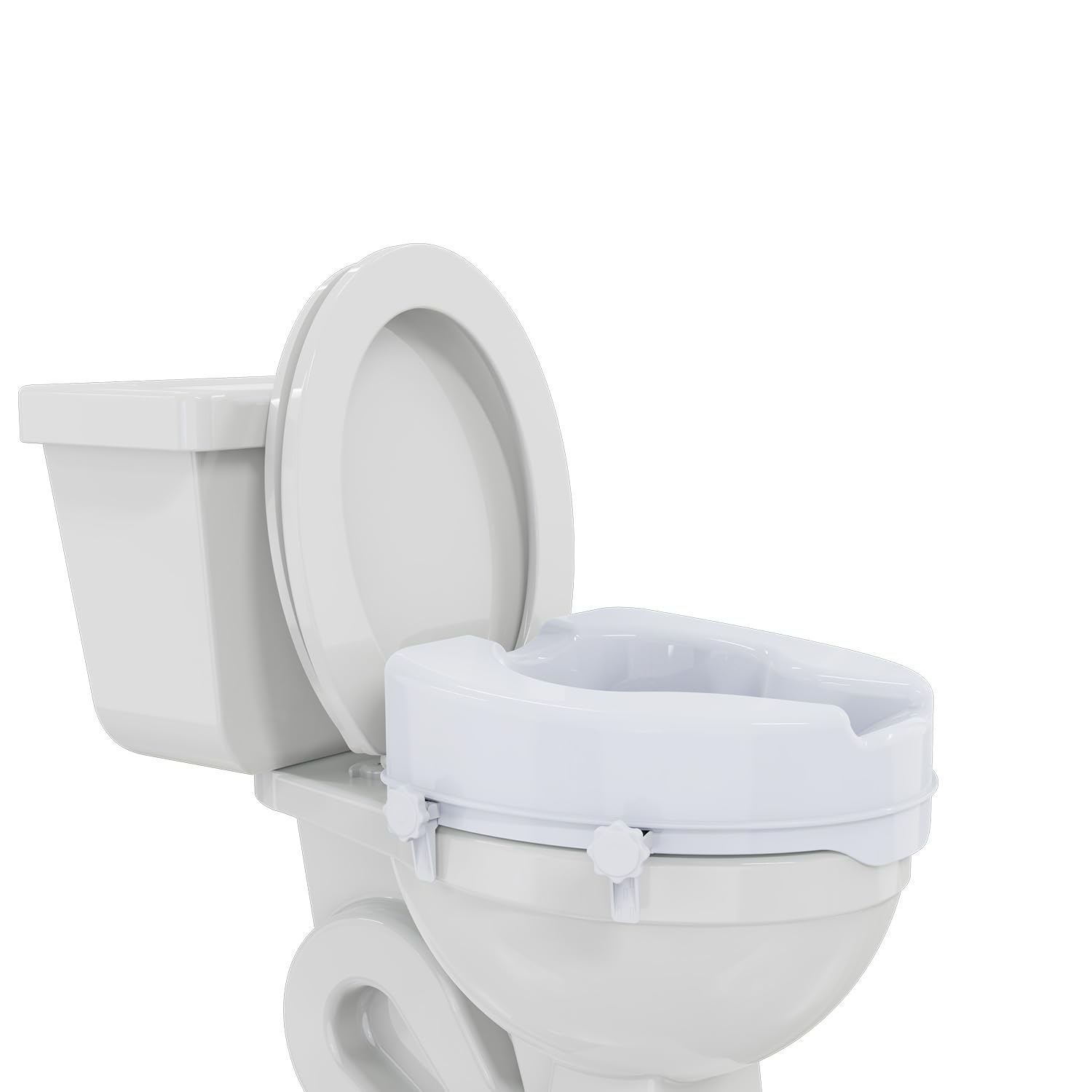 EASYCARE® 4-Inch Toilet Seat Riser with Extra Wide Opening | Toilet Commode Raiser with Secure Safe Lock | 4 Sturdy Clips for Stability, Comfortable for Elderly, Disabled, and Post-Surgery