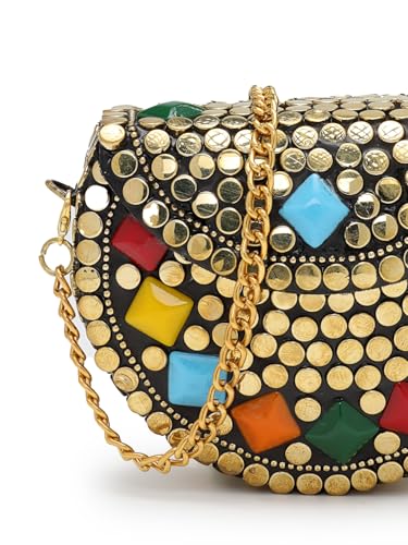 Image of Anekaant Metal Mirage Diamond Enamel Embellished Clutch For Ladies | Party & Wedding Handbag