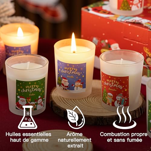 Coffret Cadeau Bougies Parfumées de Noël – Lot de 6 Bougies Aromathérapie à la Cire de Soja Naturelle – Idée Cadeau pour Femme & Homme, Ambiance Cocooning Décoration Maison Hiver, 12 oz – Image 4