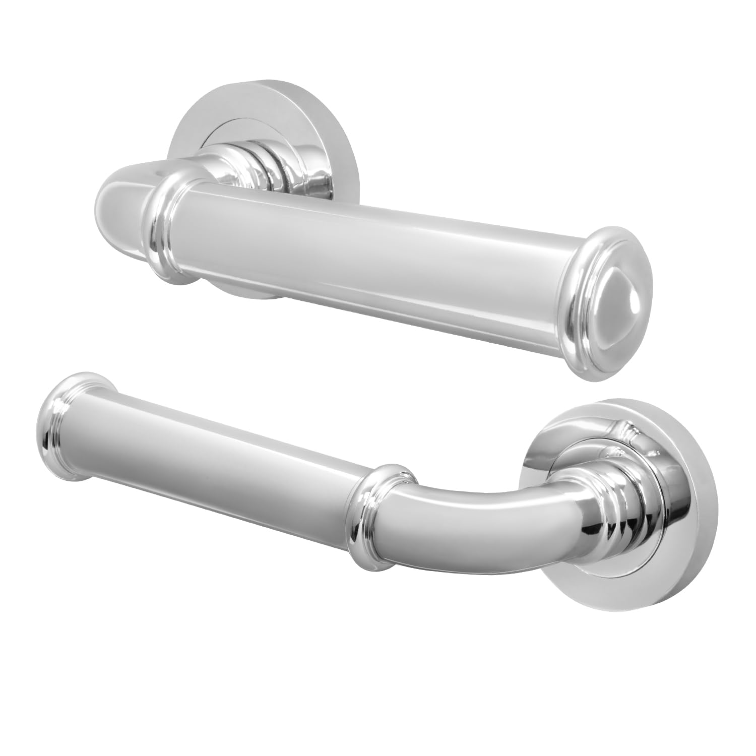 Eai Polished Chrome Chrome Fire Door Handle, Internal Lever On Rose Fire Rated Door Handle, Cerro Range 1 Pair