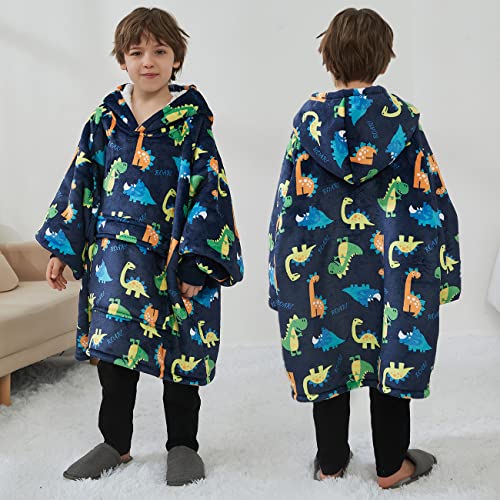 Image of KFUBUO Dinosaur Wearable Blanket Hoodie for Kids Sherpa Patterns Oversized Sweatshirt Blanket with Pocket 6-10 Year Old Boys&Girls Birthday Gifts | Sherpa, Heavy Material, Oversized Sweatshirt Blanket, Kids Blanket, Girl Boy Birthday Gifts, 6-10 Year Old