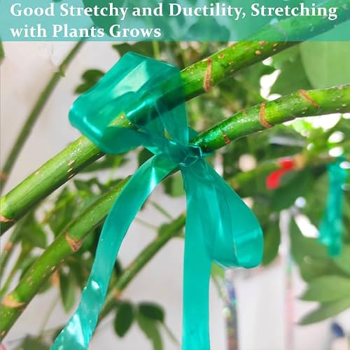 Garden Stretch Tie Tape 1\" Wide 150 Feet Non-Sticky Reusable Stretchy Garden Plant Ties Thick Sturdy Stretchable Plant Tape Green Vinyl Stake Ribbon for Tomatoes, Grapes, Flowers and Trees